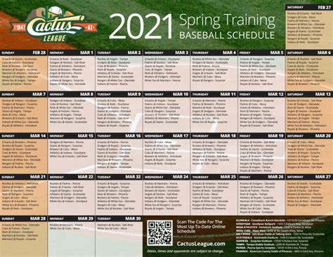 Find a game to watch with this schedule for each. . Cactus league schedule